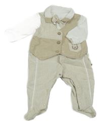 Bílo-béžový overal s vestou a motýlkem