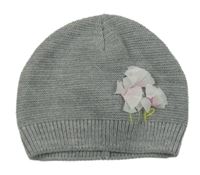 Šedá melírovaná pletená čepice s květinami LC Waikiki