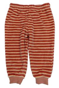 Starorůžovo-červeno-krémové pruhované sametové tepláky Topomini