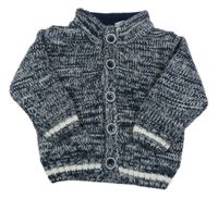 Tmavomodro-bílý melírovaný zateplený propínací svetr Lupilu