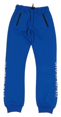 Modré tepláky s nápisem a čísly Ergeenomixx