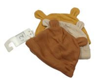 Nové - 3x bavlněná čepice - okrová + béžová + hnědá Next