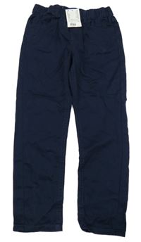 Nové - Tmavomodré plátěné relaxed fit kalhoty H&M