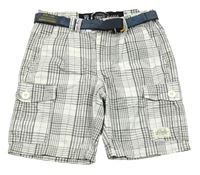 Bílo-šedé kostkované plátěné cargo kraťasy s páskem Firefly