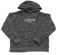 Tmavošedo-černá vzorovaná mikina s nápisem a kapucí Primark