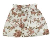 Smetanová květovaná sukně s knoflíky a kapsami Shein