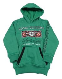 Zelená mikina se vzorem a kapucí Louis Vuitton