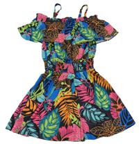 Černo-barevný lehký kraťasový overal s listy a volánem Monsoon