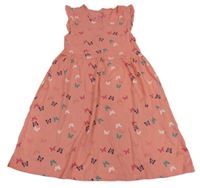 Starorůžové bavlněné šaty s motýly Pocopiano