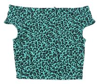 Tyrkysovo-černé žebrované crop tričko s leopardím vzorem Matalan