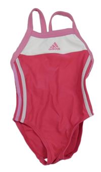 Malinovo-bílo-růžové jednodílné plavky s logem Adidas