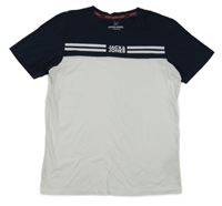 Bílo-tmavomodré tričko s pruhy a logem Jack & Jones