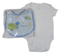 2set - Bílé body + světlemodrý froté bryndák s želvami