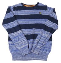 Tmavomodro-modrý pruhovaný svetr s logem Lyle & Scott