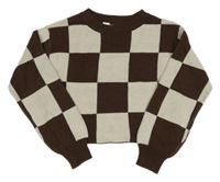 Hnědo-béžový kostkovaný crop svetr H&M