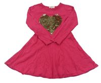 Růžové svetrové šaty se srdcem z flitrů zn. H&M