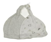 Nové - 2x bavlněná čepice - šedá pruhovaná + bílá s obrázky Mothercare