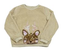 Smetanová plyšová mikina se sobem z flitrů H&M