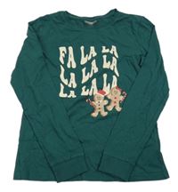 Tmavozelené pyžamové triko s nápisem a perníčky 