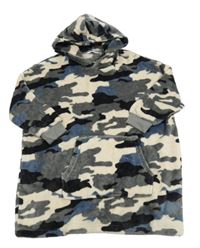 Šedo-smetanová army plyšová oversize domácí mikina s kapucí M&S