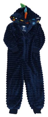 Tmavomodrá chlupatá žebrovaná kombinéza s barevnými ostny a kapucí F&F