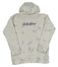 Bílo-světlešedá vzorovaná mikina s nápisem a kapucí Urban