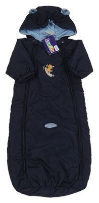 Nové - tmavomodrý šusťákový zimní fusak s výšivkou a kapucí Lupilu