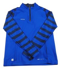 Modrá sportovní funkční mikina s pruhovanými rukávy Decathlon