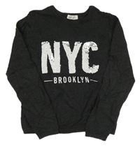 Tmavošedý lehký svetr s nápisem z flitrů H&M