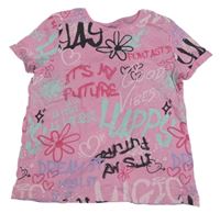 Růžové tričko s nápisy Primark