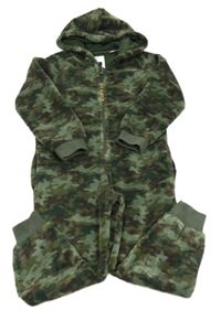 Khaki-hnědá army plyšová kombinéza s kapucí Fat Face