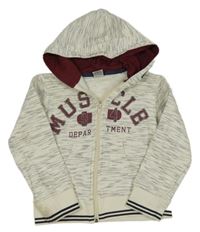 Bílá melírovaná propínací mikina s nápisy a kapucí 