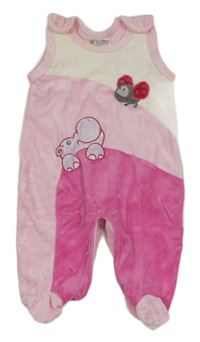 Růžovo-bílé sametové dupačky s hrochem a beruškou 