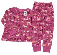 Nové - Růžovofialové květované plyšové pyžamo se zvířátky Dunnes 