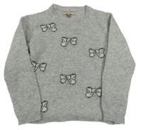 Šedý vlněný svetr s mašlemi 