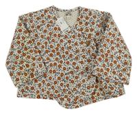 Nové - Smetanovo-cihlovo-modrý květovaný kabátek Bonton