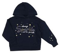 Tmavomodrá mikina s nápisem a hvězdami a kapucí Primark