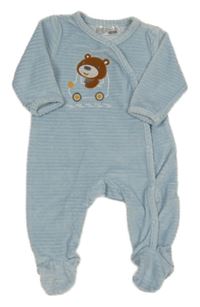 Světlemodrý žebrovaný plyšový overal s medvídkem Ergee