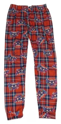 Červeno-tmavomodré kostkované pyžamové kalhoty s ovladači Shein