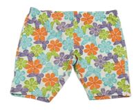 Bílo-barevné květované elastické kraťasy 