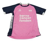 Růžovo-tmavomodré sportovní tričko s nápisy 