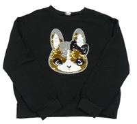 Černá mikina s králíčkem z flitrů Shein