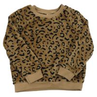 Hnědo-černá plyšová mikina s leopardím vzorem 