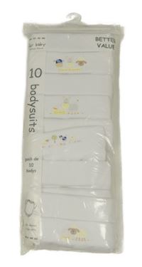 Nové - 10 pack - 10x Bílé body se zvířátky Dunnes 