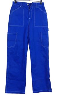 Dámské safírové plátěné široké kalhoty s kapsami Denim 
