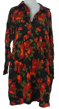 Dámské černo-červené květované košilové šaty Primark 