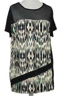 Dámské černo-béžové vzorované tričko s tylovým výstřihem Debenhams 