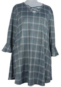 Dámská šedo-růžová kostkovaná halenková tunika se zkříženým výstřihem