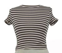 Dámské černo-růžovo-bílé pruhované žebrované crop tričko H&M