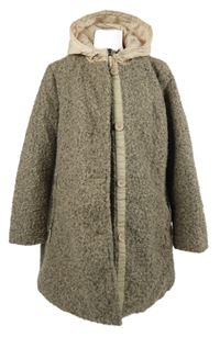 Dámský béžovo-černý melírovaný buklé kabát s kapucí Laura Torelli 